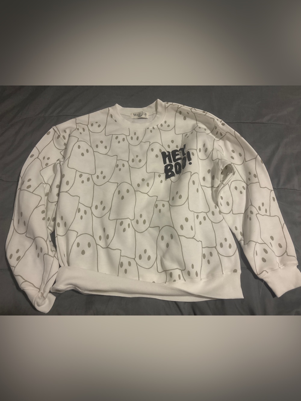Wound Up White Crewneck with Ghost Print